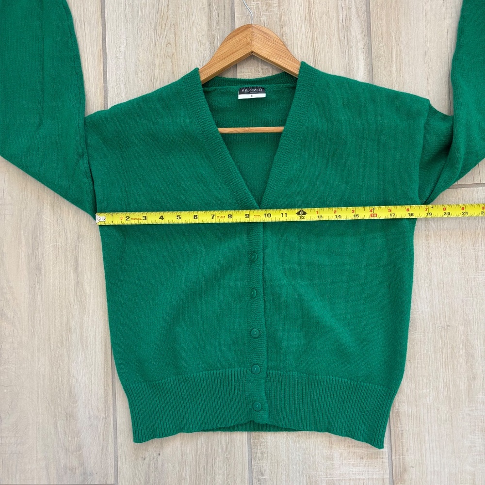 Beloved Green V-Neck Cardigan Sweater - Soft Knit Button Front - Size S - Picture 3 of 6
